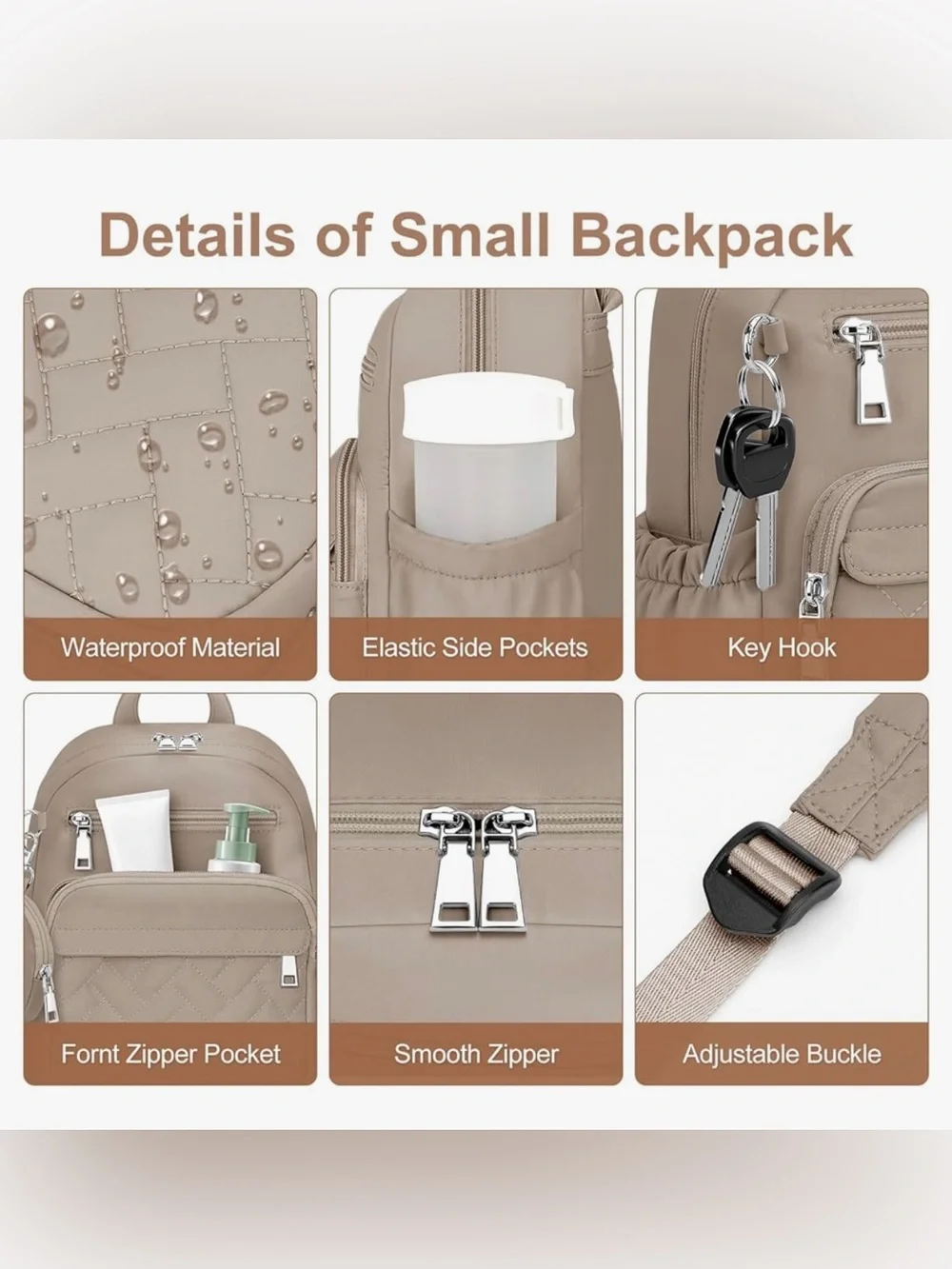 NWT SYTRAH Mini Puffer Backpack Taupe Anti-Theft Travel Bag